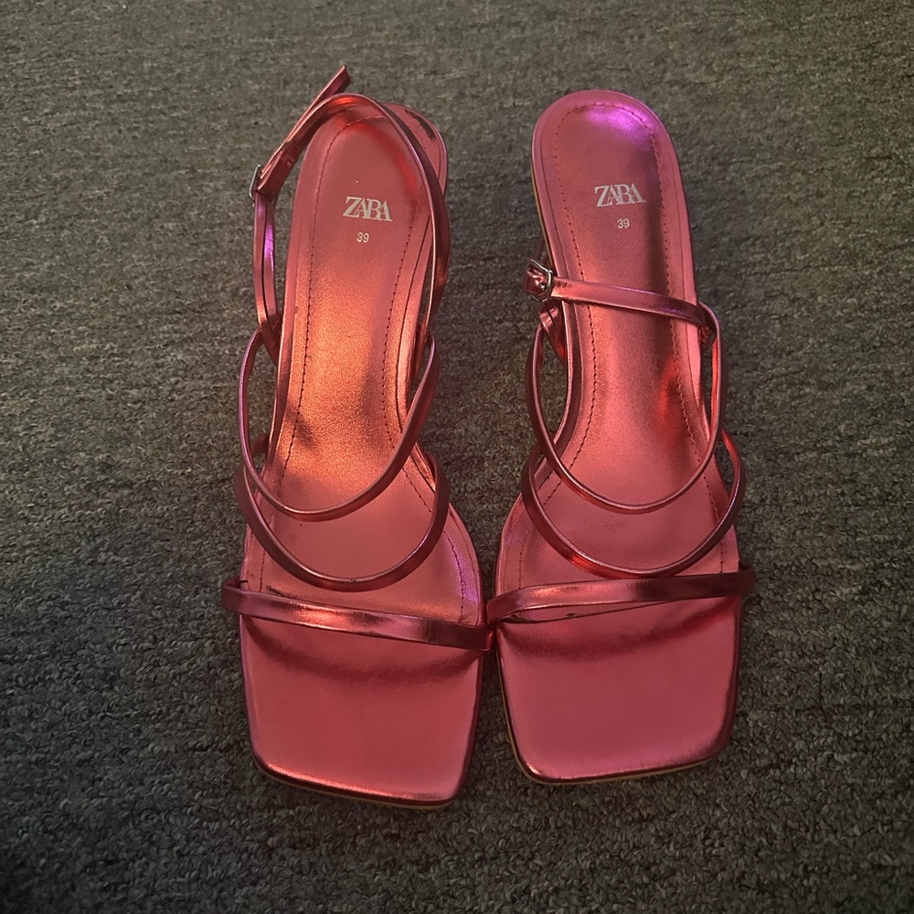 Zara metallic pink sandals